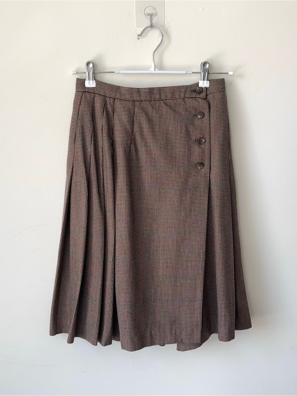 Vintage Ralph Lauren Blue Label 100% Wool Houndstooth Skirt Sz 8 Pleated MiUSA - Picture 2 of 16